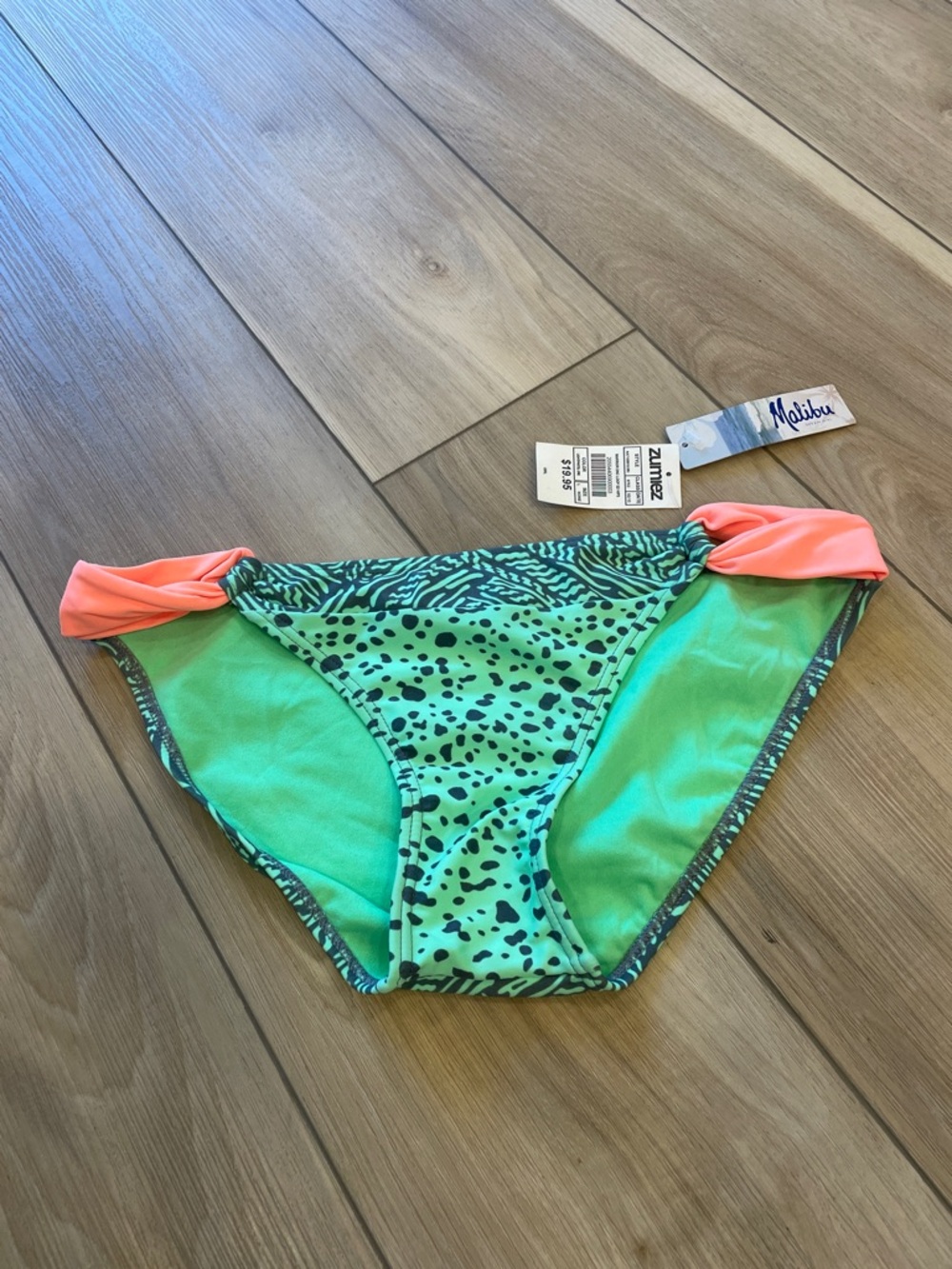 Malibu Girls' Mint Green Swim Bottom with Coral Side Ties